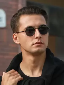 Men Round Frame Fashion Glasses Travel Accessories Black Shades Travel Accessories Vintage Sunglasses Sun Glasses Beach Accessories Sun Glasses Sunglasses Shades Boho Elegant For Summer Beach Vacation,Outdoor,Travel