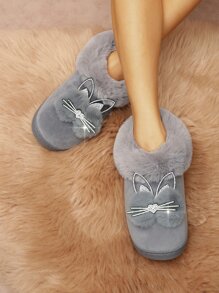 Rhinestone Ear & Pompom Decor Decor Novelty Slippers - Grey - View 1