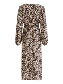 SHEIN Clasi Leopard Print Split Thigh Dress Maxi Women Outfit - Multicolor - View 7