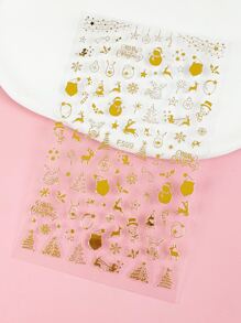 1sheet Christmas Cartoon Graphic Nail Art Sticker - Gold - View 5
