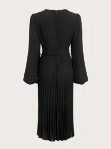 SHEIN Privé Đầm Thắt lưng Xếp li màu trơn Giải trí - màu đen - Xem 7