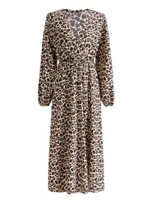 SHEIN Clasi Leopard Print Split Thigh Dress Maxi Women Outfit - Multicolor - View 8