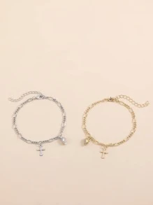 2 Peças/conjunto Pulseiras de Casal de Metal Magnéticas em formato de Coração Com Pingente de Cruz de Liga de Metal - Multicolorido - Visão 4