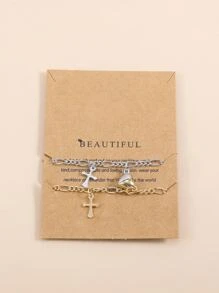 2 Peças/conjunto Pulseiras de Casal de Metal Magnéticas em formato de Coração Com Pingente de Cruz de Liga de Metal - Multicolorido - Visão 2