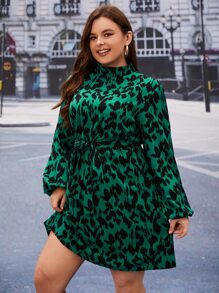 SHEIN Clasi Đầm Plus Size Thắt lưng Tất cả trên in Thanh lịch - màu xanh lá - Xem 4
