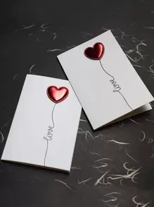 2pcs Heart Decor Greeting Card, Romantic Paper Invitation For Wedding - Multicolor - View 1