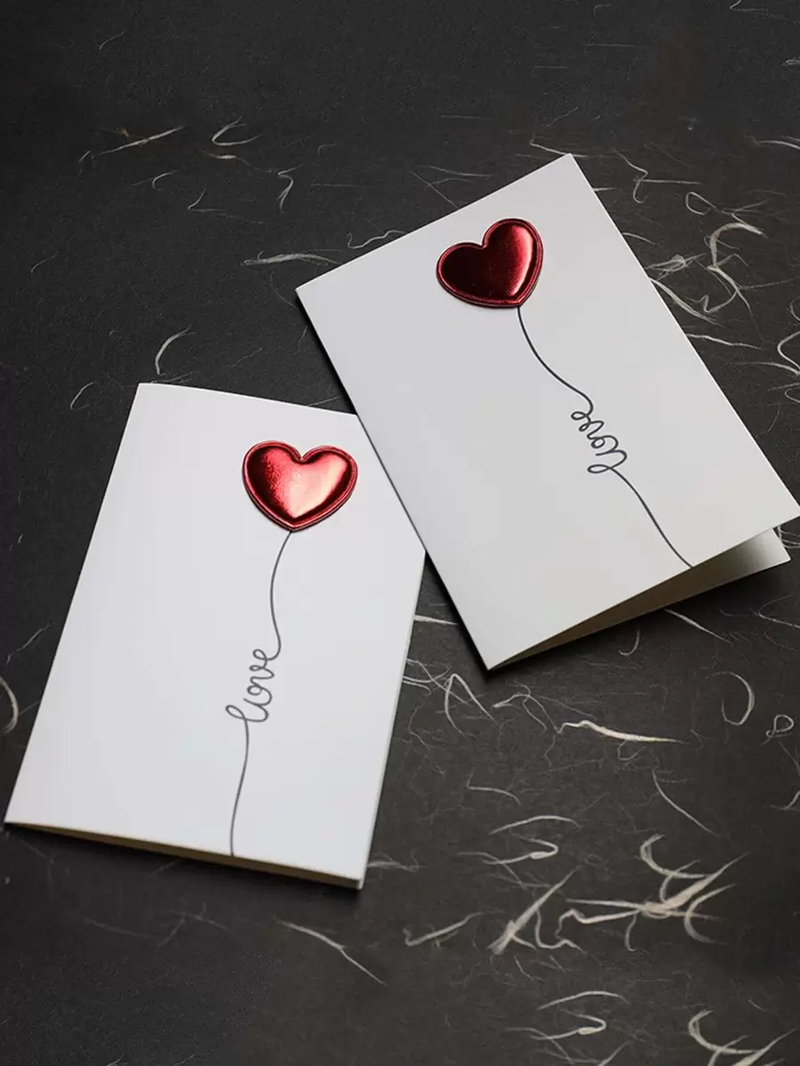 2pcs Heart Decor Greeting Card, Romantic Paper Invitation For Wedding - Multicolor - View 1