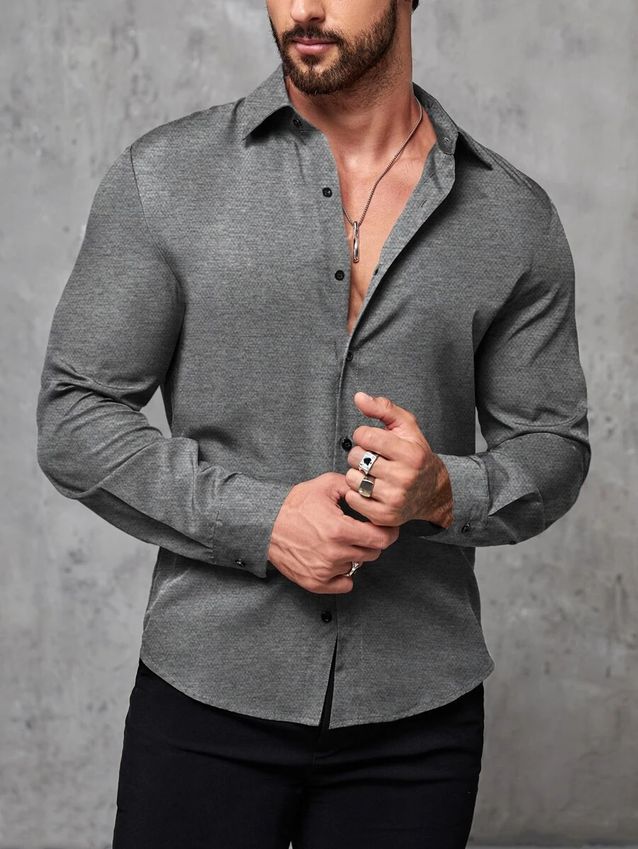 Manfinity Hombres Camisa con botón - Gris - Ver 1