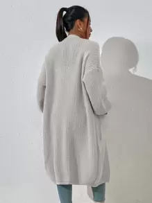 EMERY ROSE Dual Pocket Drop Shoulder Cardigan,Long Sleeve Tops Fall Winter Cloth For Women - Light Grey - View 2