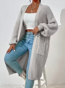 EMERY ROSE Dual Pocket Drop Shoulder Cardigan,Long Sleeve Tops Fall Winter Cloth For Women - Light Grey - View 6