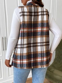 SHEIN LUNE Plus Plaid Dual Pocket Lapel Neck Sleeveless Overcoat - Multicolor - View 2