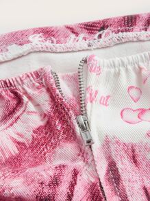 SHEIN ICON Letter & Heart Print Ruched Tube Denim Dress - Multicolor - View 3