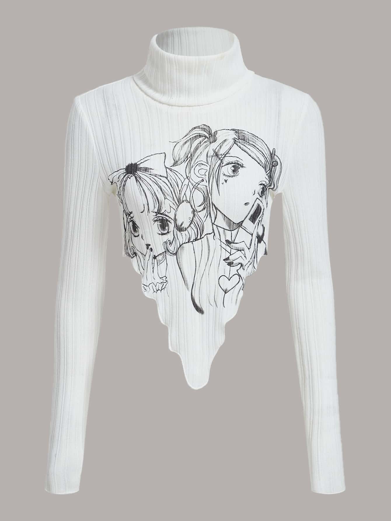 SHEIN ICON Áo thun nữ Bất đối xứng Gân đan Con số Giải trí - trắng - Xem 1