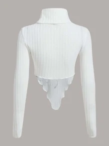 SHEIN ICON Áo thun nữ Bất đối xứng Gân đan Con số Giải trí - trắng - Xem 2