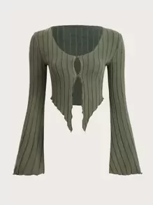 SHEIN ICON 頹廢搖滾木耳邊荷葉袖短款T恤 - 薄荷綠 - 查看 1