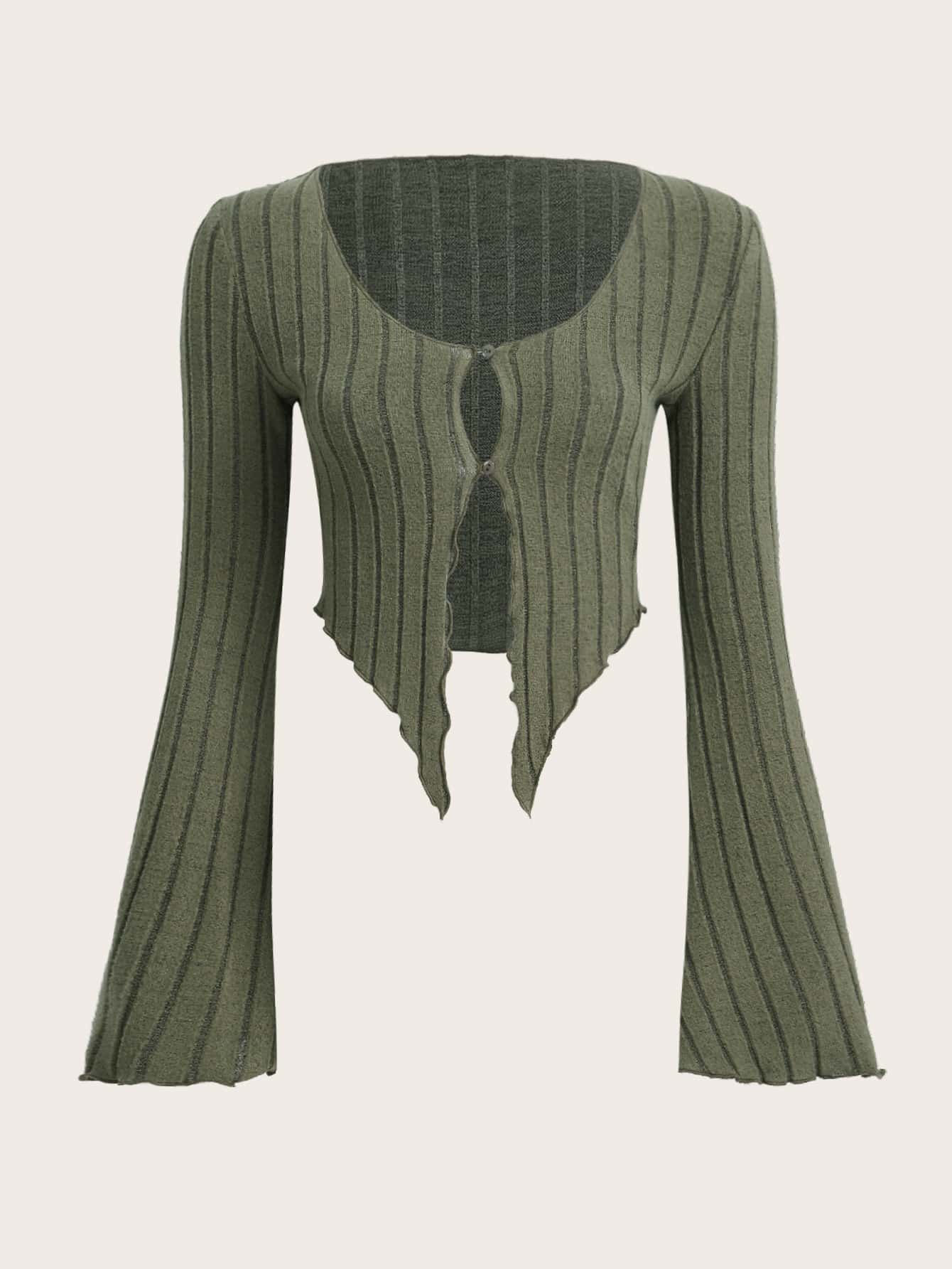 SHEIN ICON 頹廢搖滾木耳邊荷葉袖短款T恤 - 薄荷綠 - 查看 1