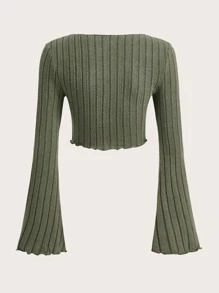 SHEIN ICON 頹廢搖滾木耳邊荷葉袖短款T恤 - 薄荷綠 - 查看 2