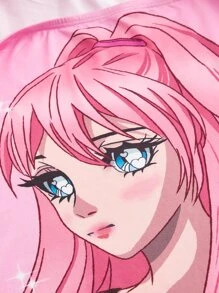 SHEIN ICON 人像圖案毛茸邊抹胸緊身洋裝 - 彩色 - 查看 3