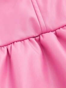 SHEIN ICON Falda de malla en contraste bajo con fruncido PU - Rosa - Ver 4