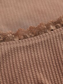 SHEIN ICON Áo thun Grunge Trang trí ren Cổ vuông - Màu be - Xem 3