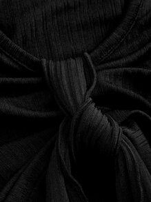 SHEIN EZwear 大碼前繫帶喇叭袖短款T恤 - 黑色 - 查看 3