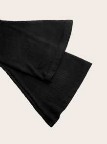 SHEIN EZwear 大碼前繫帶喇叭袖短款T恤 - 黑色 - 查看 4