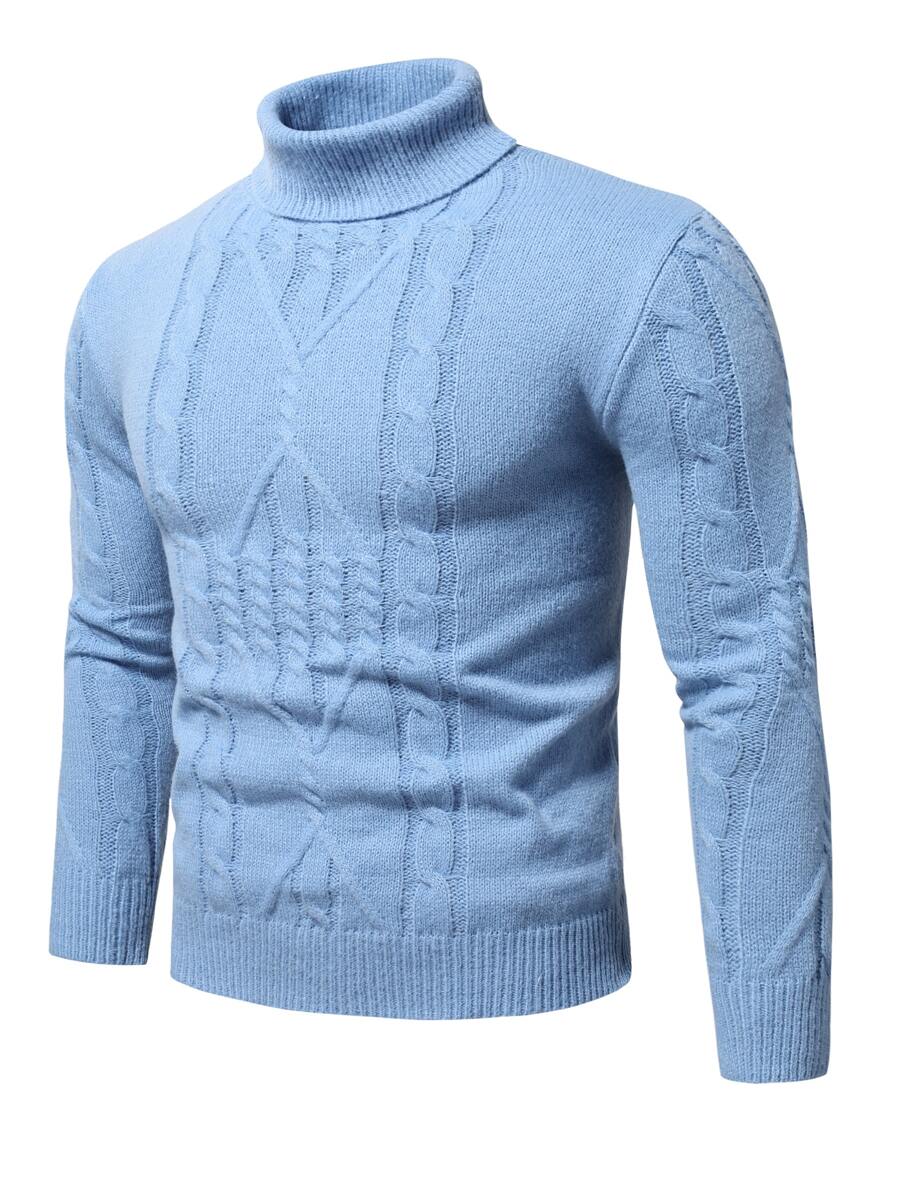 Manfinity Homme Men Turtle Neck Cable Knit Jumper - Baby Blue - View 1