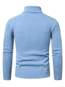 Manfinity Homme Men Turtle Neck Cable Knit Jumper - Baby Blue - View 2