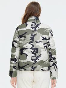 Plus Camo Print Slant Pocket Zipper Up Padded Coat - Multicolor - View 2
