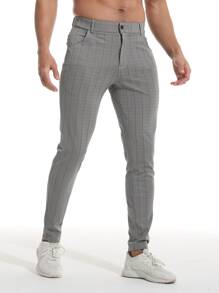 Men Striped Print Slant Pocket Trousers - Grey - View 1