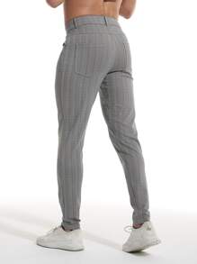 Men Striped Print Slant Pocket Trousers - Grey - View 2
