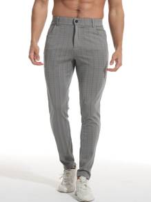 Men Striped Print Slant Pocket Trousers - Grey - View 4