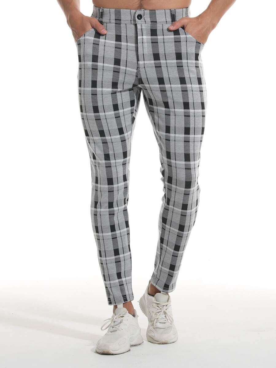 Quần Nam Nút Túi Dây kéo Sọc ca rô Giải trí - Đen và trắng - Xem 1