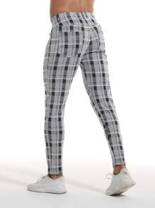 Quần Nam Nút Túi Dây kéo Sọc ca rô Giải trí - Đen và trắng - Xem 2