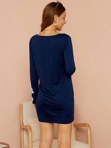 Váy Bà bầu Tương phản ren Khối Màu Giải trí - Màu xanh hải quân - Xem 2