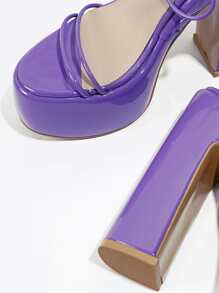 Tie Leg Design Platform Chunky Heeled Strappy Sandals - Purple - View 4