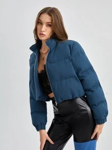 Knox & Rune Abrigo acolchado con cremallera corto para invierno - Azul Marino - Ver 5