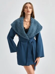 Knox & Rune 大翻領腰帶毛絨內襯外套