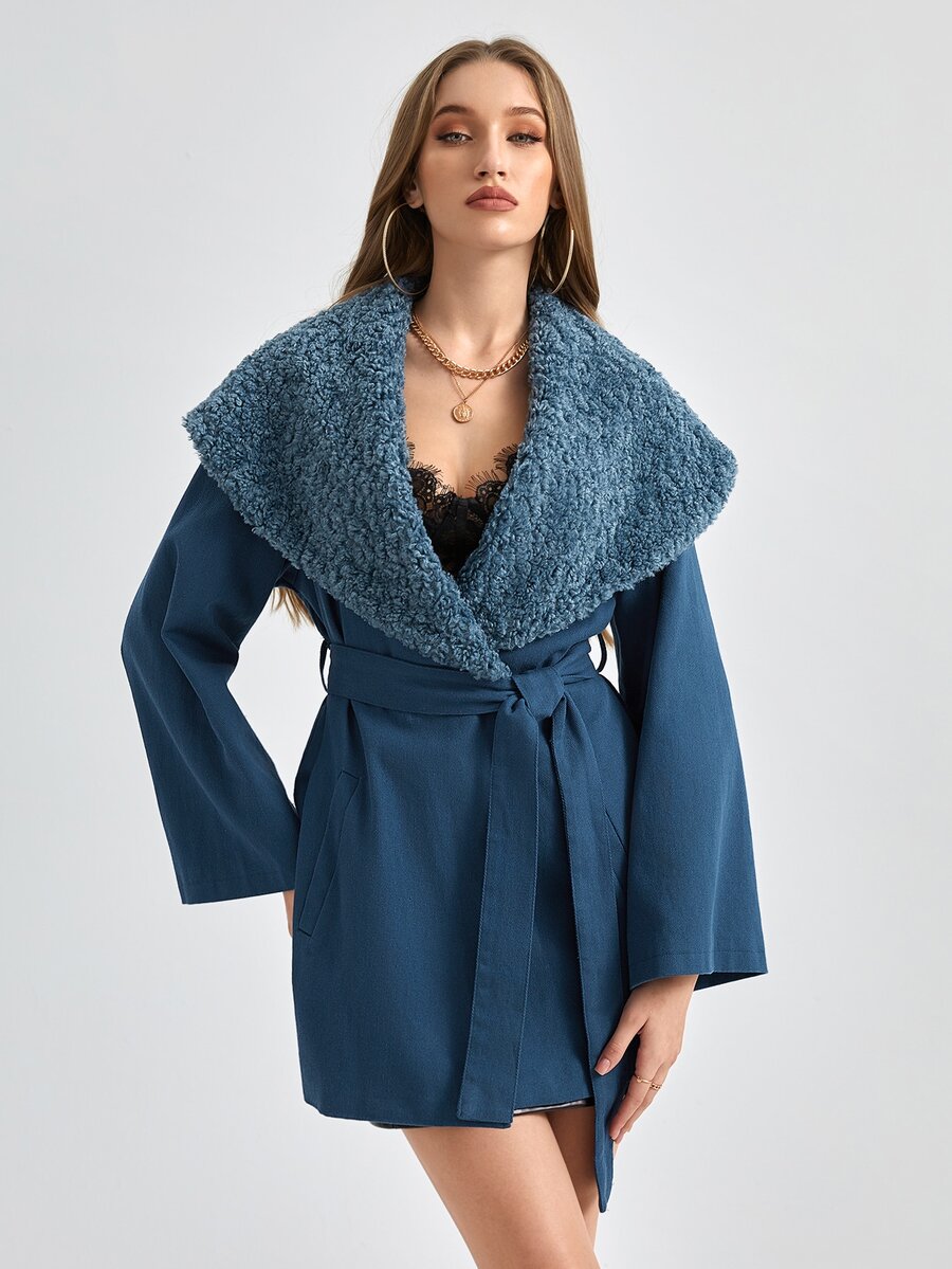 Knox & Rune 大翻領腰帶毛絨內襯外套