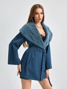 Knox & Rune 大翻領腰帶毛絨內襯外套