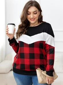 DEARCASE Plus Buffalo Plaid Print Drop Shoulder Sweatshirt - Multicolor - View 3
