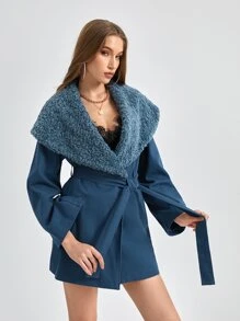 Knox & Rune 大翻領腰帶毛絨內襯外套