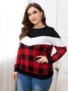 DEARCASE Plus Buffalo Plaid Print Drop Shoulder Sweatshirt - Multicolor - View 5