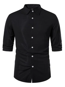 Manfinity Áo sơ mi Nam Nút phía trước màu trơn Giải trí - màu đen - Xem 1