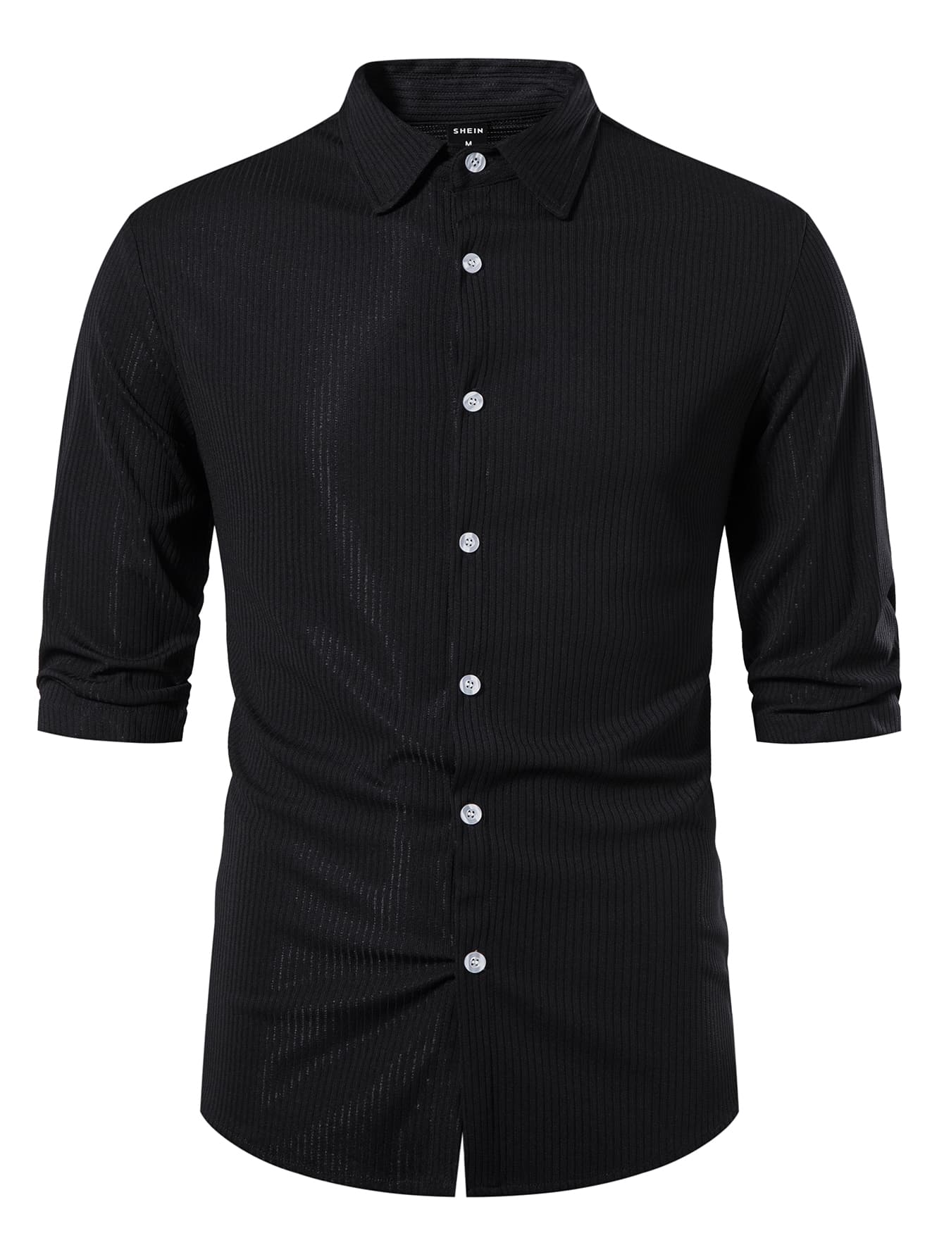 Manfinity Áo sơ mi Nam Nút phía trước màu trơn Giải trí - màu đen - Xem 1