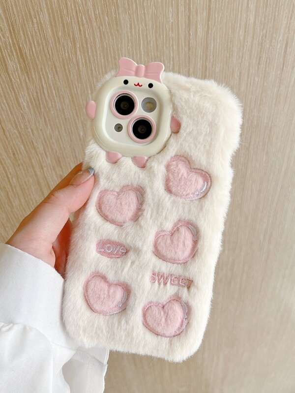 Heart Pattern Plush Phone Case | SHEIN UK