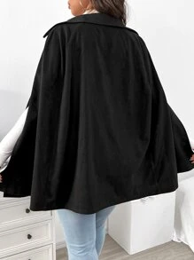 Celure Plus Cloak Sleeve Double Breasted Cape Overcoat - Black - View 2