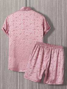 Manfinity Homme Men Rose Jacquard Shirt & Drawstring Waist Shorts Without Tee - Dusty Pink - View 2