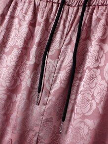 Manfinity Homme Men Rose Jacquard Shirt & Drawstring Waist Shorts Without Tee - Dusty Pink - View 3