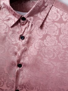Manfinity Homme Men Rose Jacquard Shirt & Drawstring Waist Shorts Without Tee - Dusty Pink - View 4